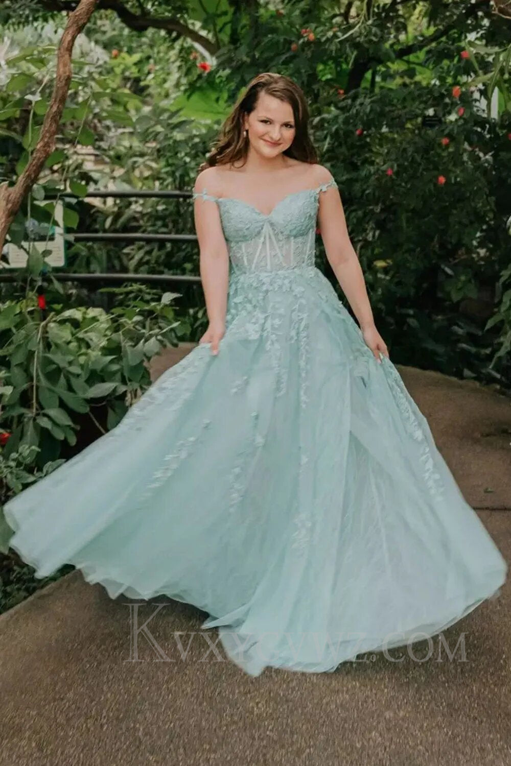A Line Spaghetti Straps Light Green Sweetheart Prom Dress with Appliques LF011