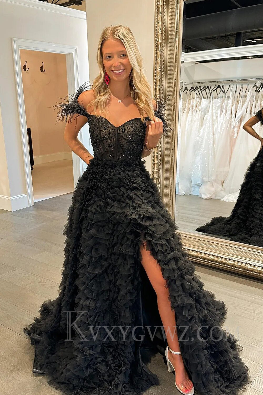 Red Off the Shoulder A-Line Princess Prom Dress LF012