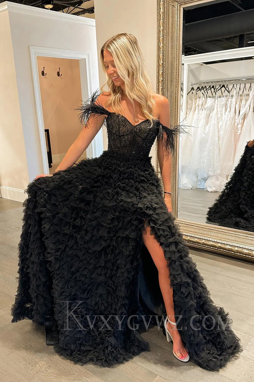 Red Off the Shoulder A-Line Princess Prom Dress LF012