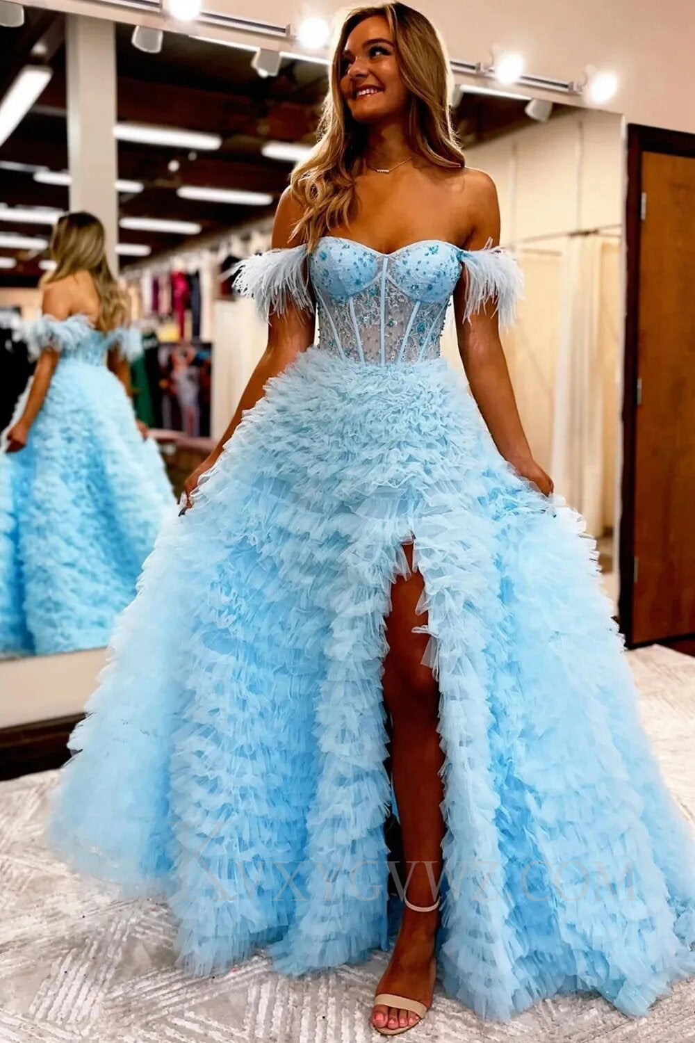 Red Off the Shoulder A-Line Princess Prom Dress LF012