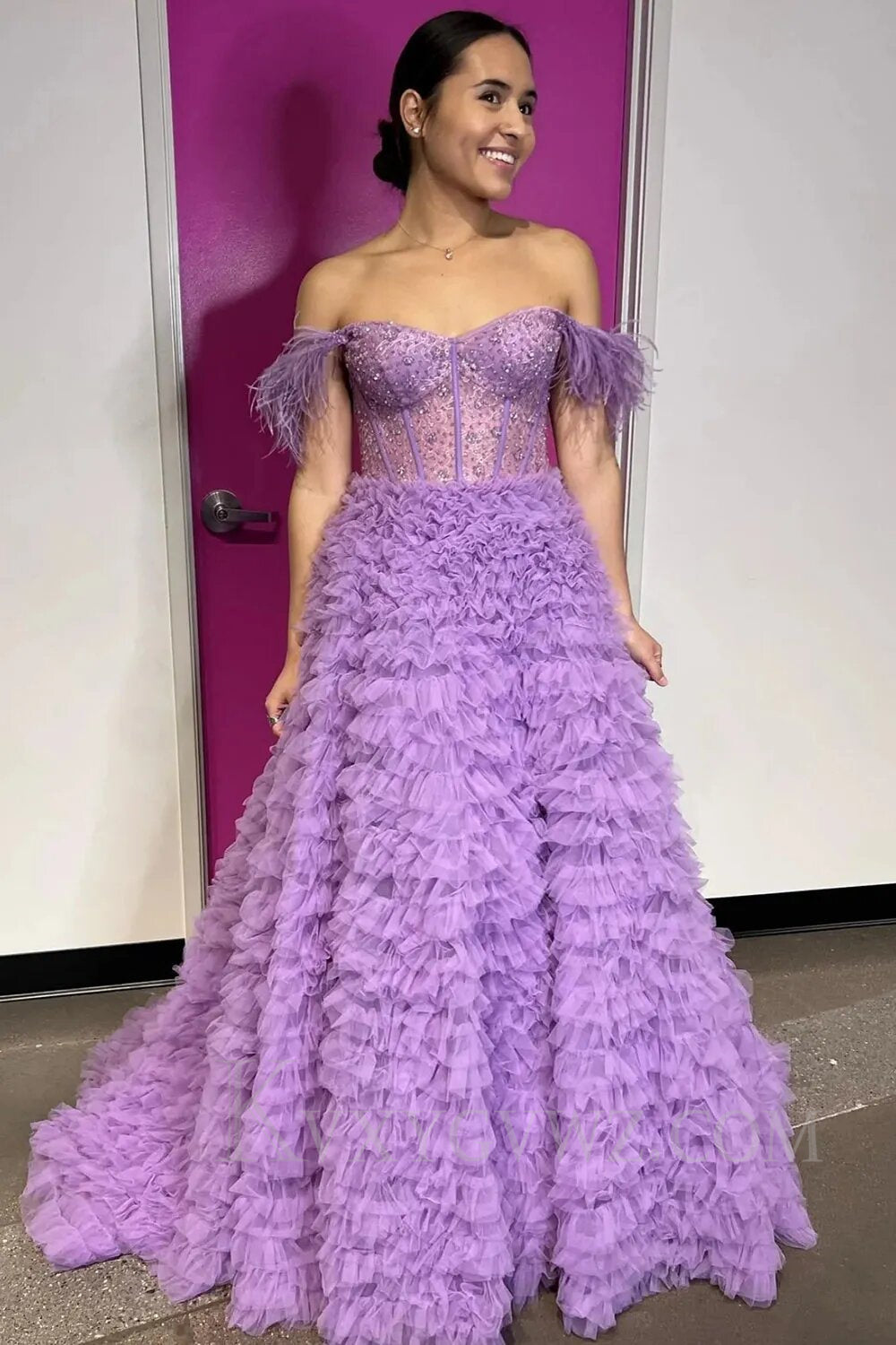 Red Off the Shoulder A-Line Princess Prom Dress LF012