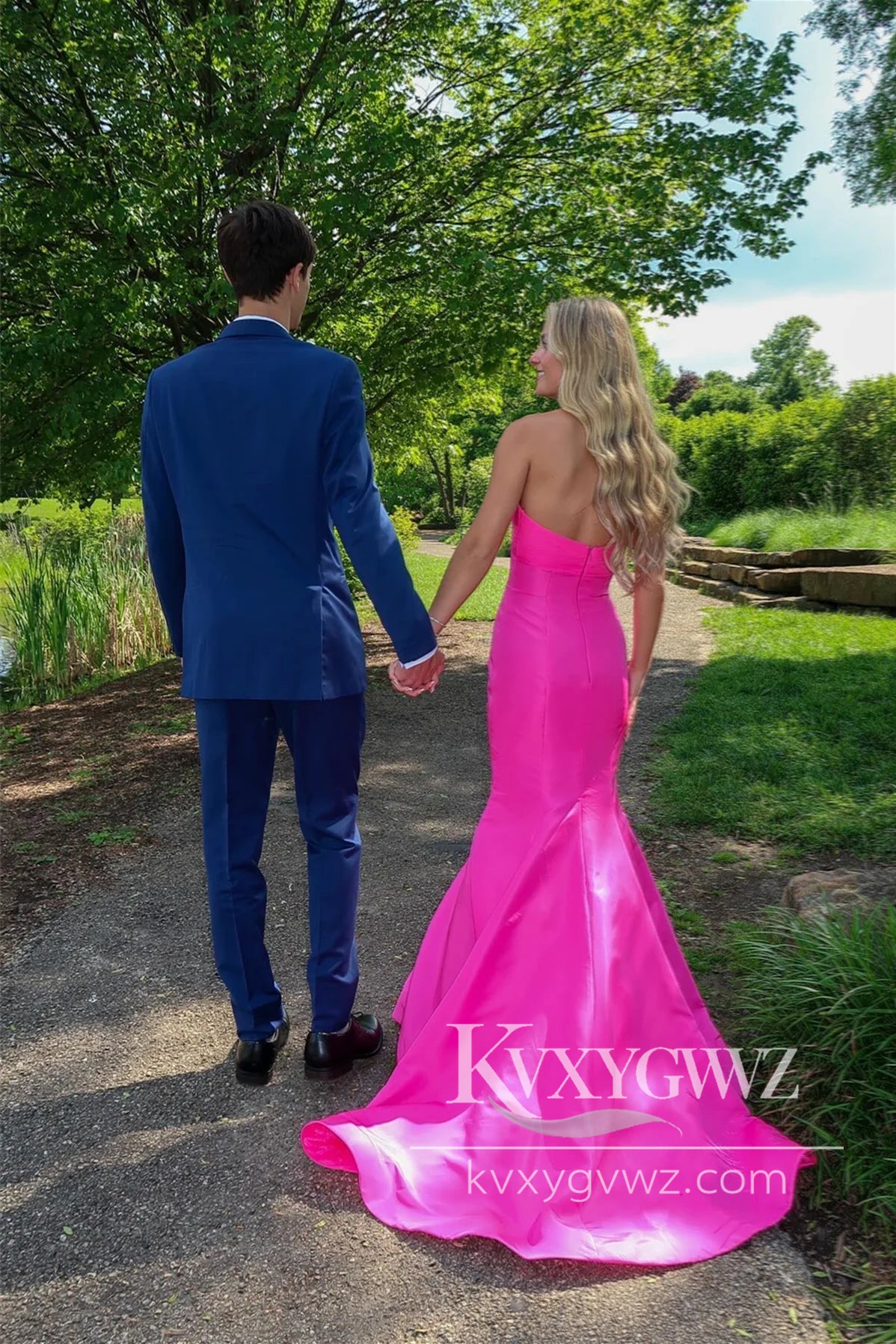 Mermaid Sweetheart Keyhole Evening Gown Pink Satin Prom Dress with Bow LF1211