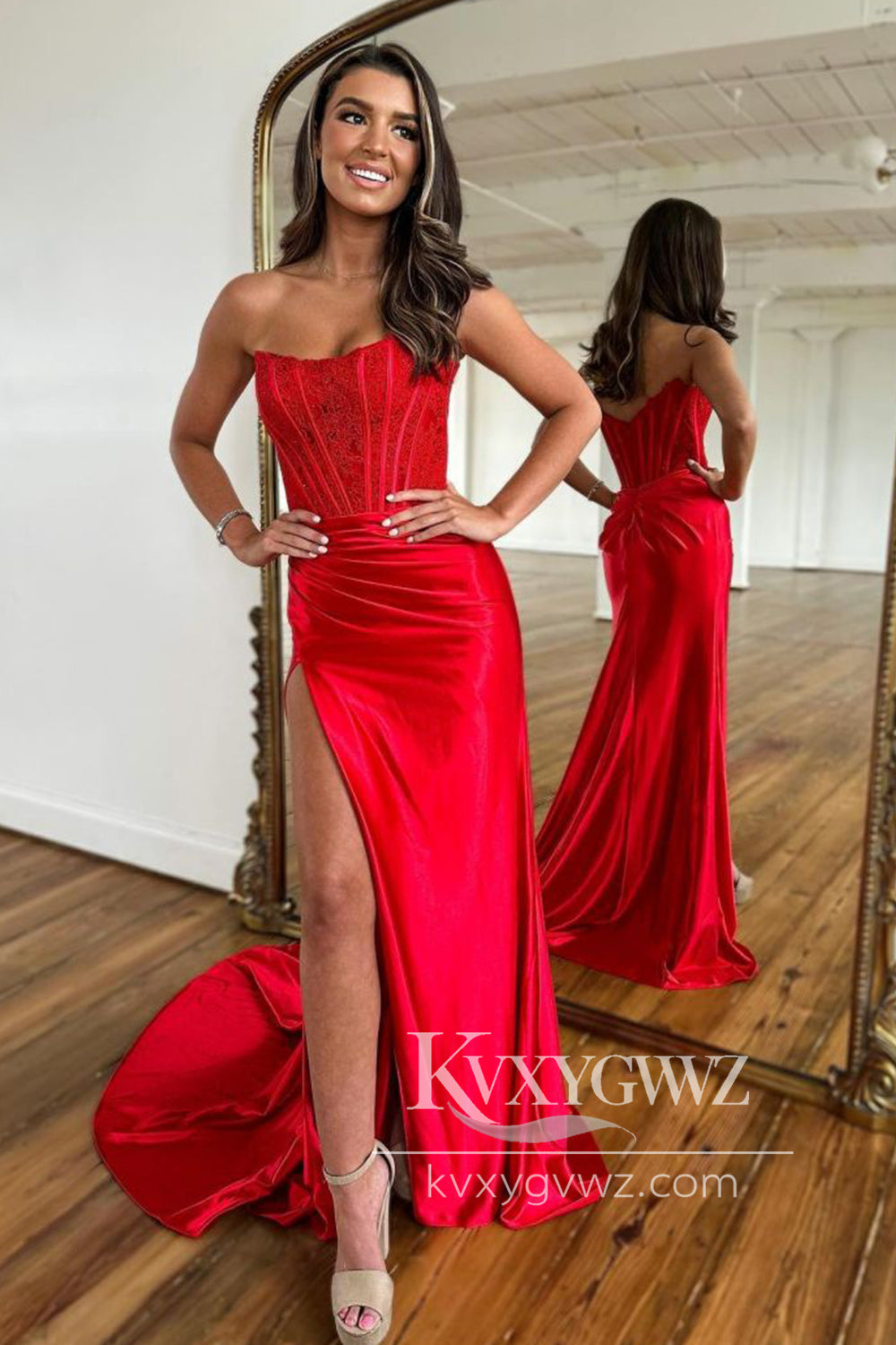 Fuchsia Conspicuous Evening Gown Sheath Corset Long Prom Dress with Slit LF1345