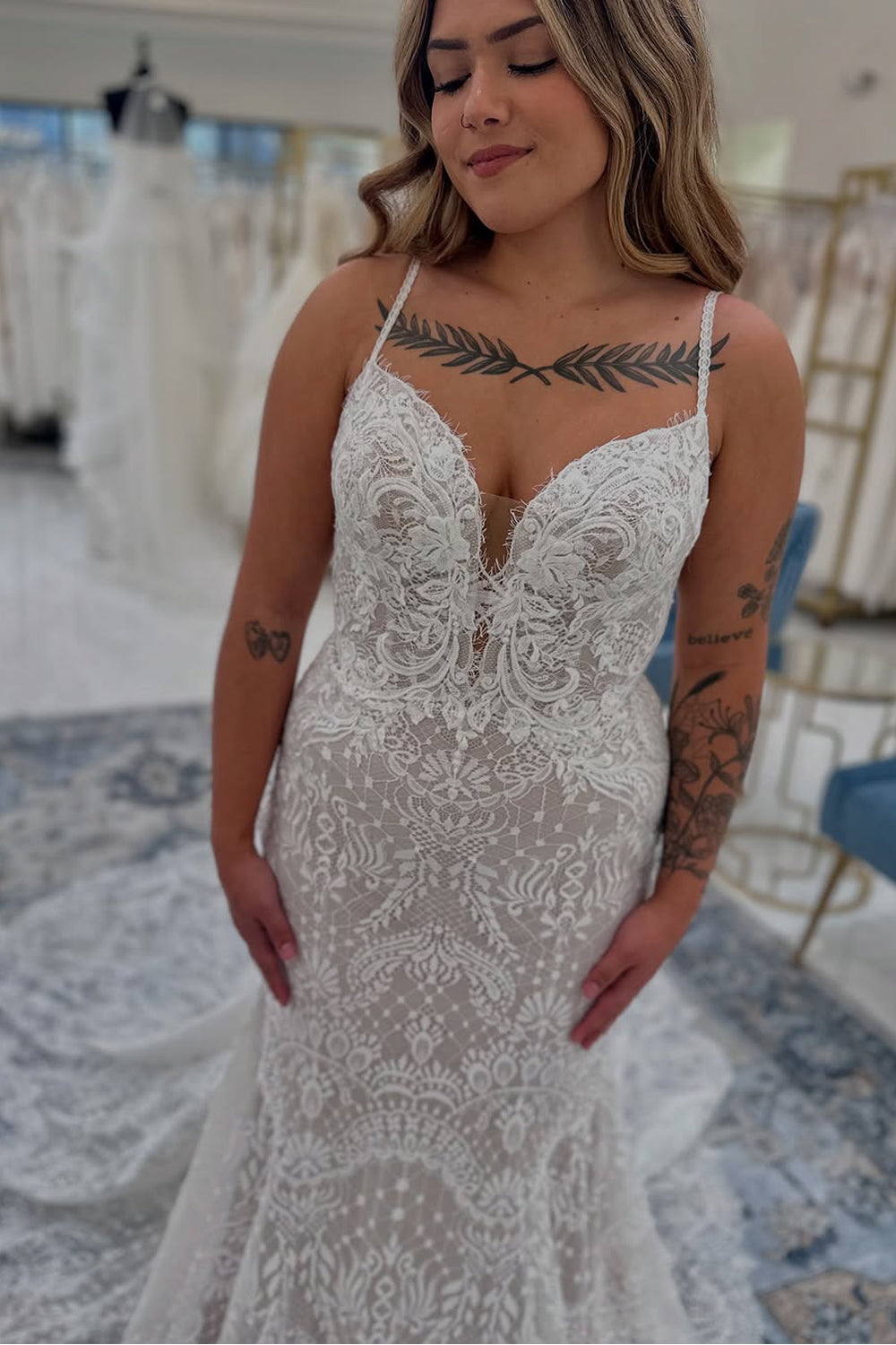 Mermaid Sweetheart Lace Wedding Dresses Gown with Train HS809