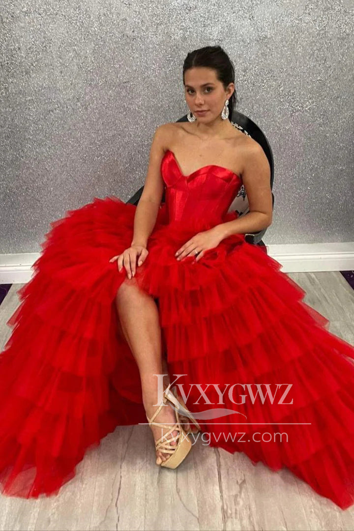 Dazzling A-line Ball Gown Sweetheart Tiered Evening Gown Tulle Prom Dress LF1418