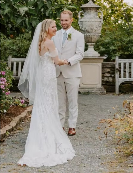 Elegant Off The Shoulder Mermaid Ivory Wedding Gown/Dress With Lace HS404