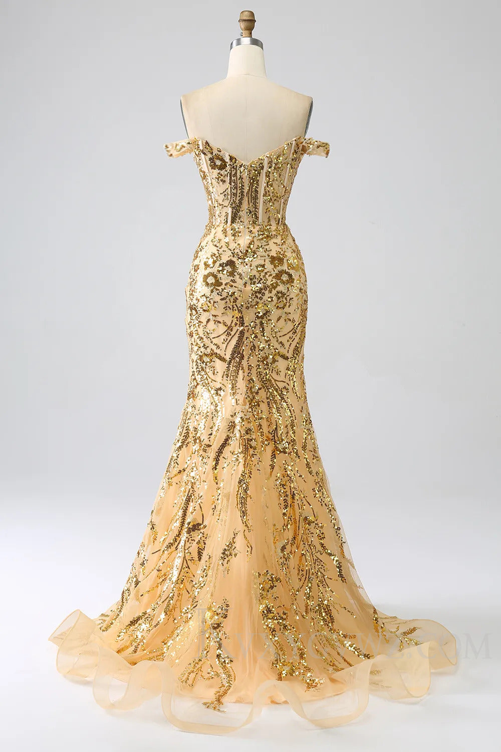 Sparkly Mermaid Golden Long Sequins Prom Dress With Slit LF155