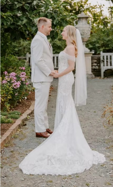 Elegant Off The Shoulder Mermaid Ivory Wedding Gown/Dress With Lace HS404