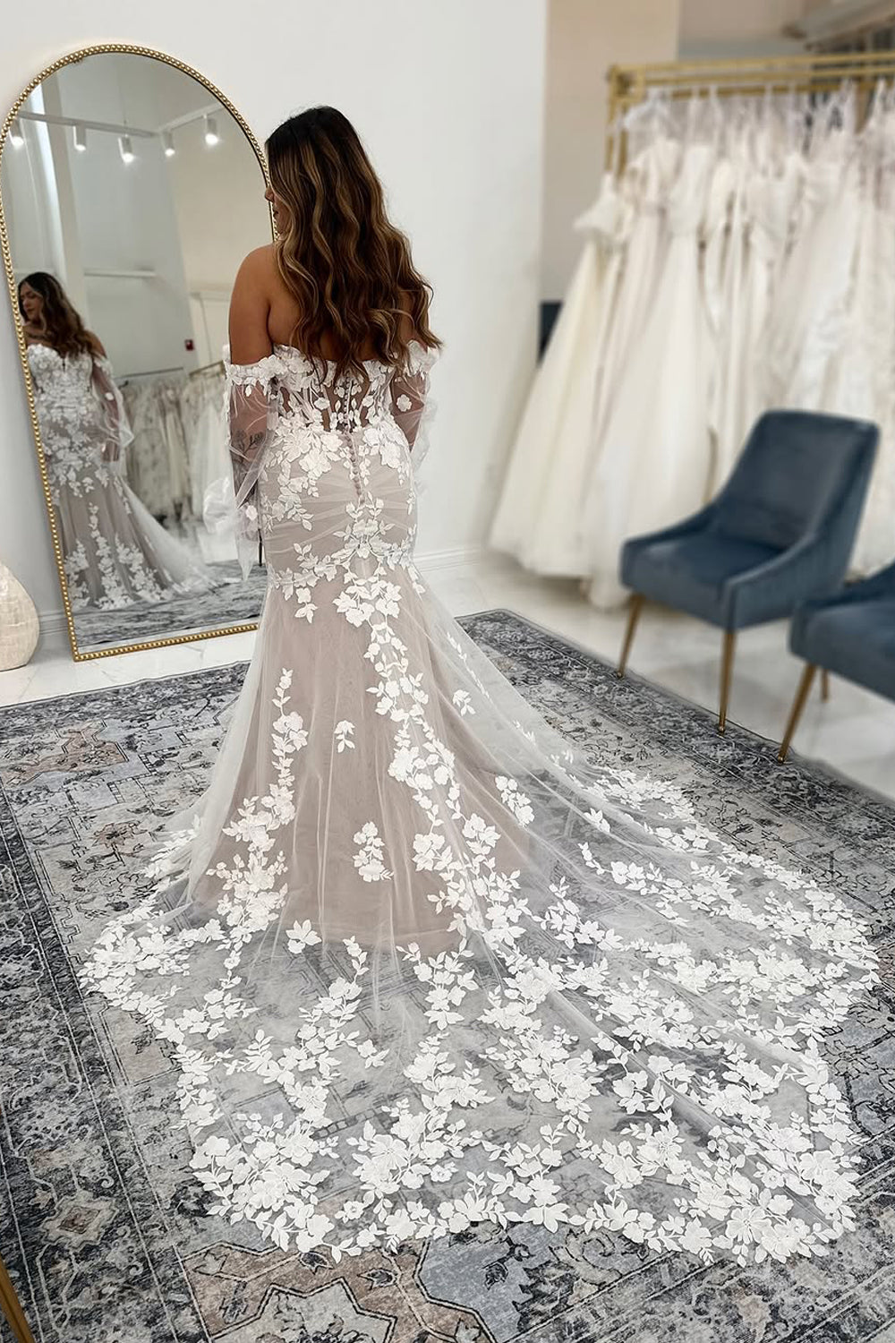 Mermaid Sweetheart Tulle Lace Wedding Dresses Gown with Detachable Sleeves HS811