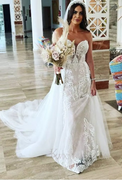 Elegant Off The Shoulder Mermaid Ivory Wedding Gown/Dress With Lace HS404