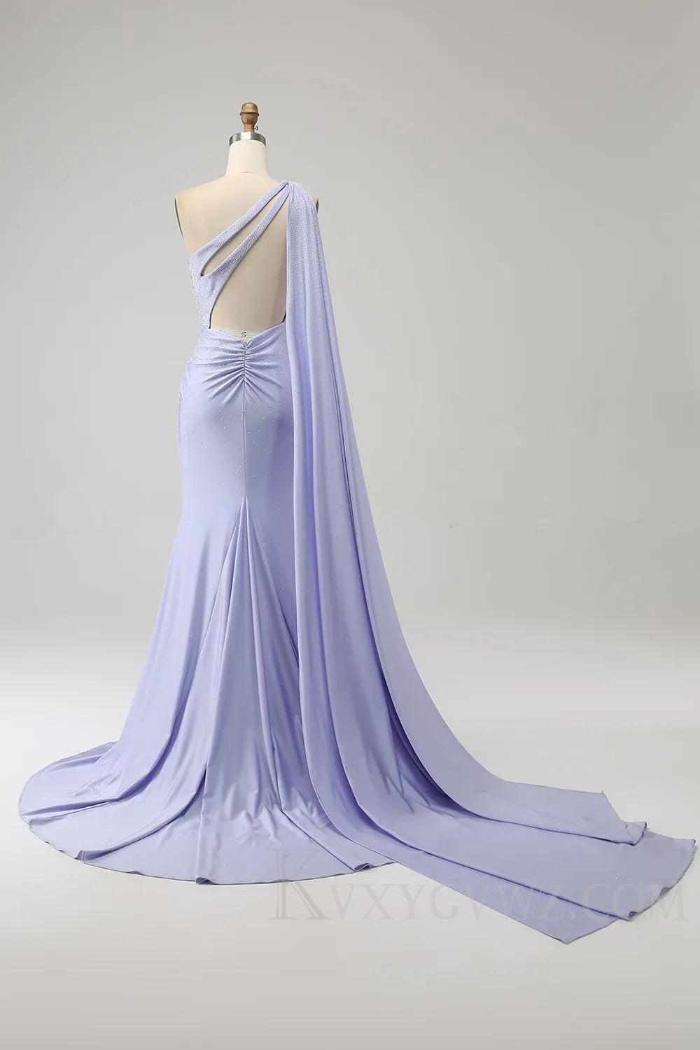 Sparkly Lilac One Shoulder Watteau Train Long Prom Dress with Slit LF187