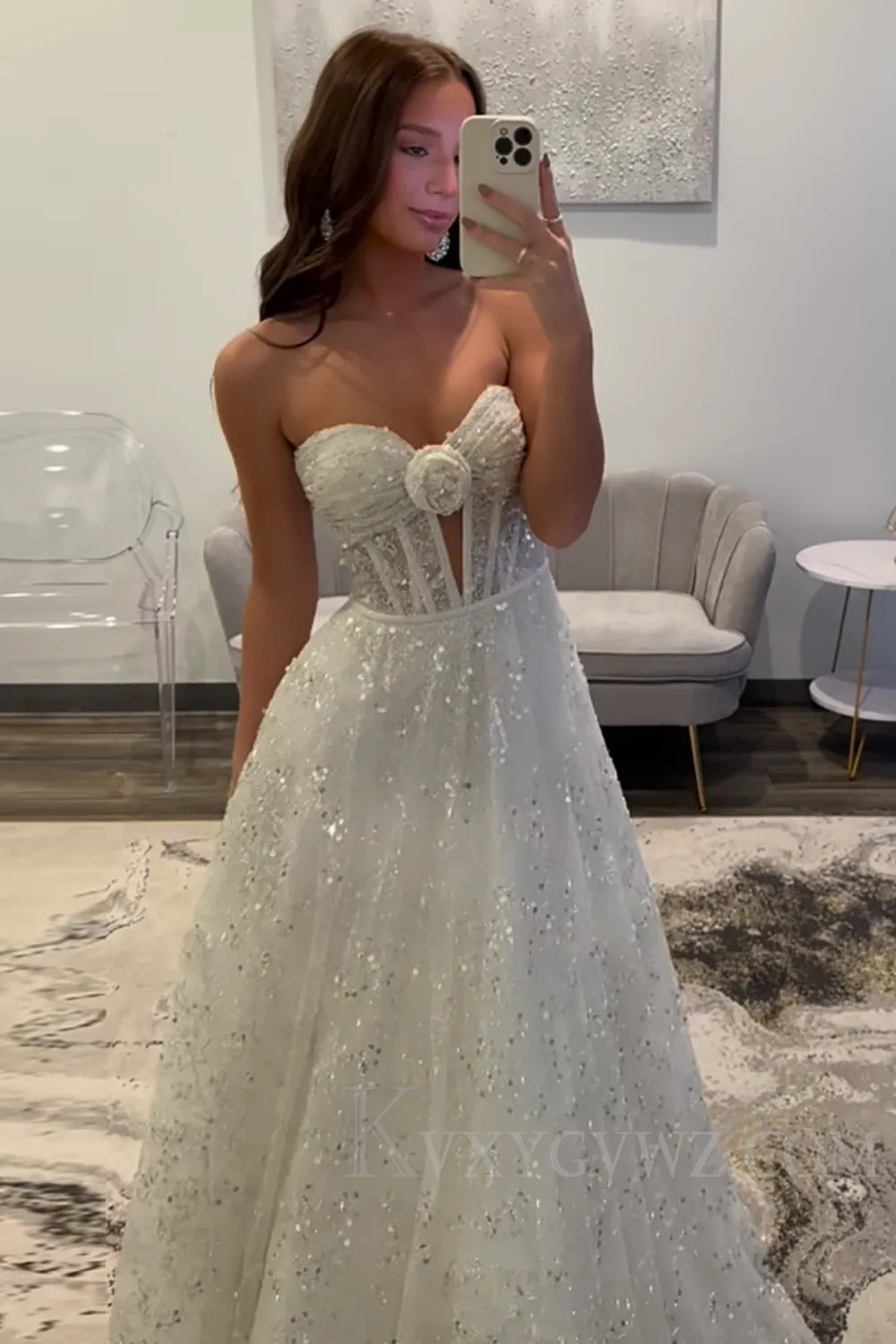 Sparkly White Long A Line Sweetheart Prom Dress LF192