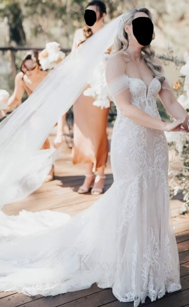 Elegant Off The Shoulder Mermaid Ivory Wedding Gown/Dress With Lace HS404
