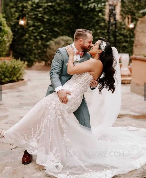 Off The Shoulder Mermaid Sweep Train Wedding Gown/Dress With Appliques HS467