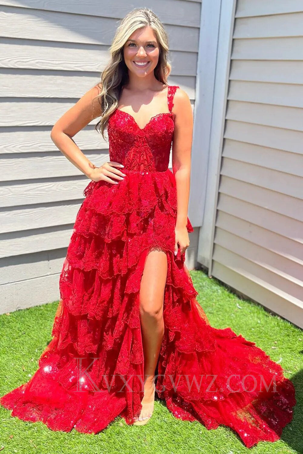 Black Off The Shoulder Tiered Lace Sequins Prom Dress LF002