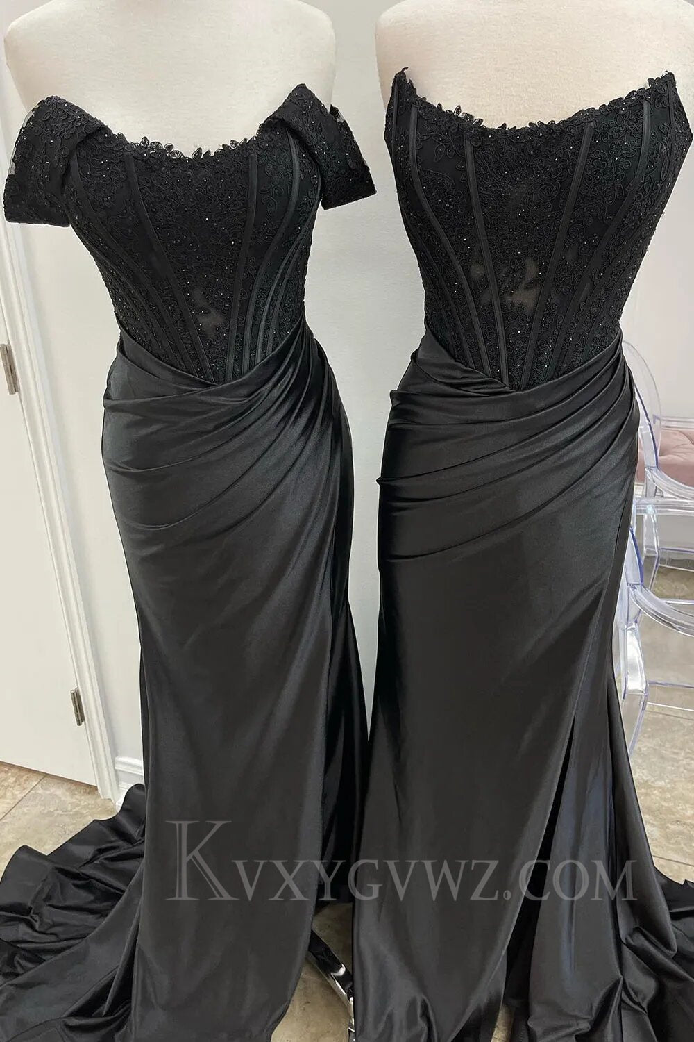 Sparkly Royal Blue Corset Detachable Neck Mermaid Long Prom Dress with Slit LF020