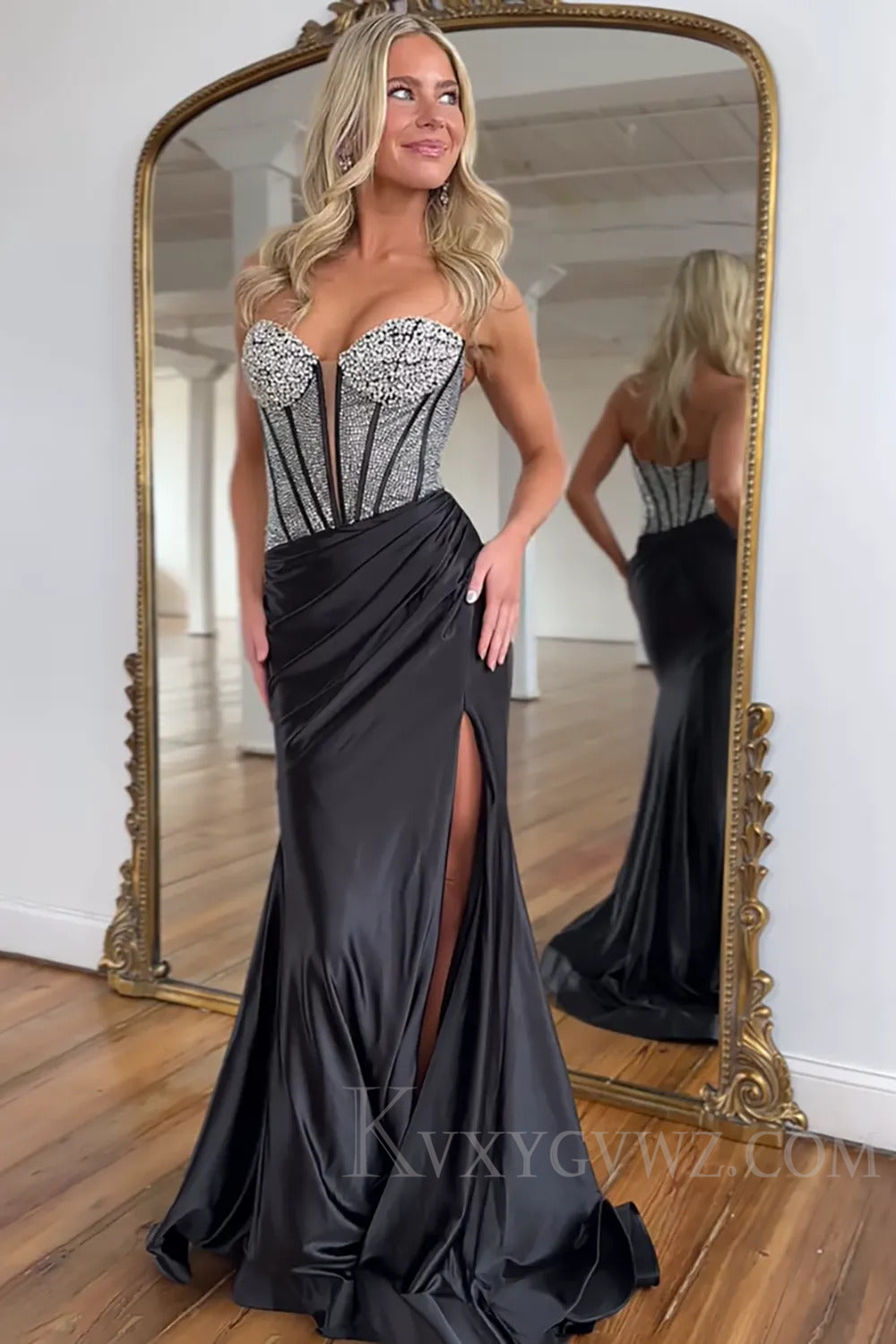 Sweetheart Sparkly Corset Blush Mermaid Prom Dress with Slit LF205