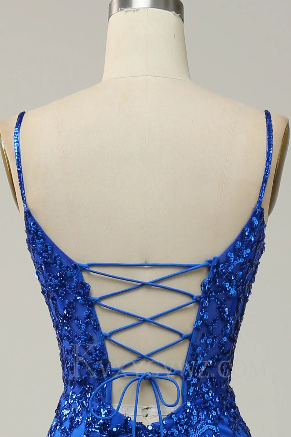 Sparkly Blue Sheath Sequins Lace Up Long Prom Dress with Slit LF021