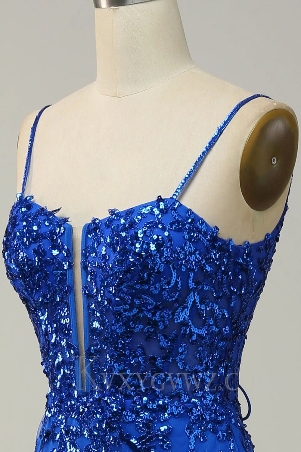 Sparkly Blue Sheath Sequins Lace Up Long Prom Dress with Slit LF021