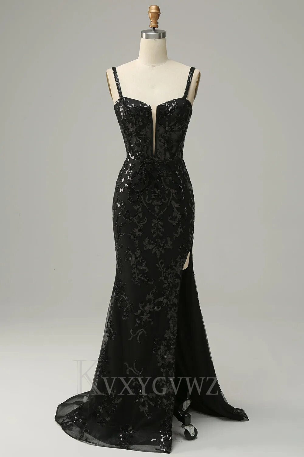 Sparkly Blue Sheath Sequins Lace Up Long Prom Dress with Slit LF021