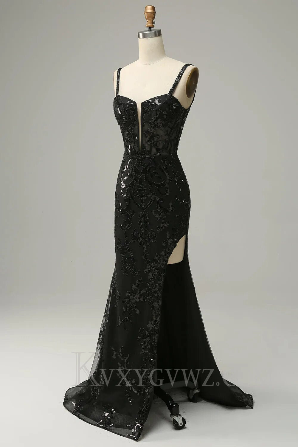 Sparkly Blue Sheath Sequins Lace Up Long Prom Dress with Slit LF021
