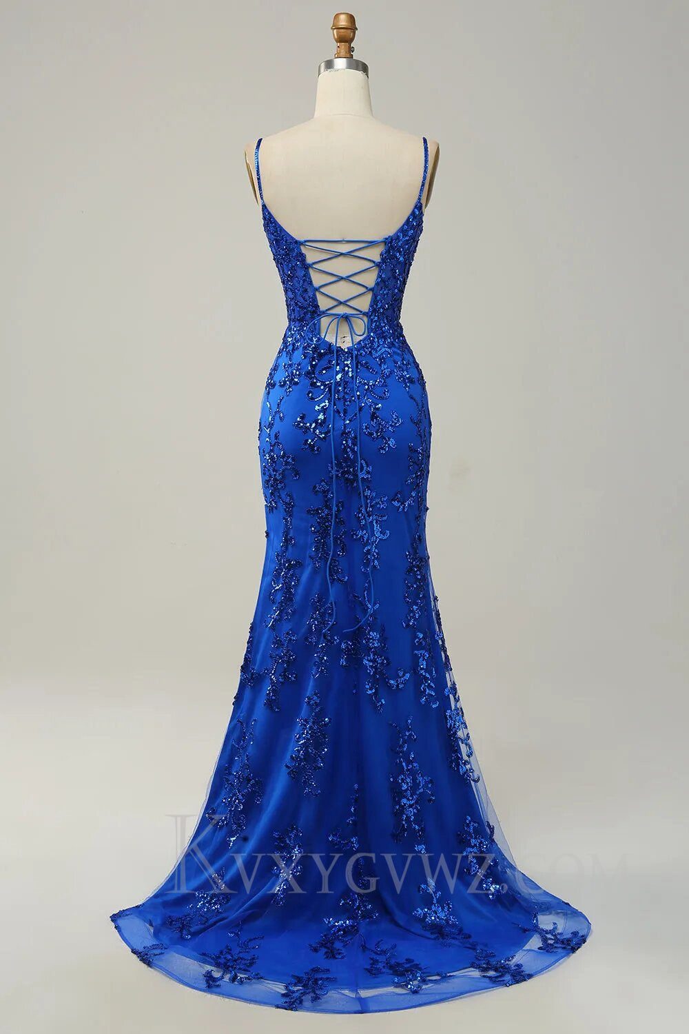 Sparkly Blue Sheath Sequins Lace Up Long Prom Dress with Slit LF021