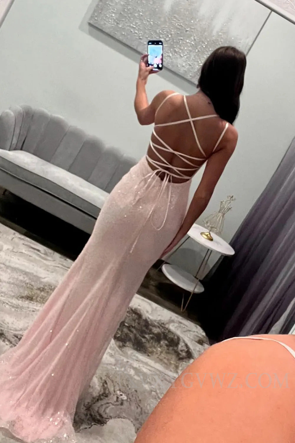 Sparkly Light Pink Corset Long Prom Dress with 3d Flowers LF215