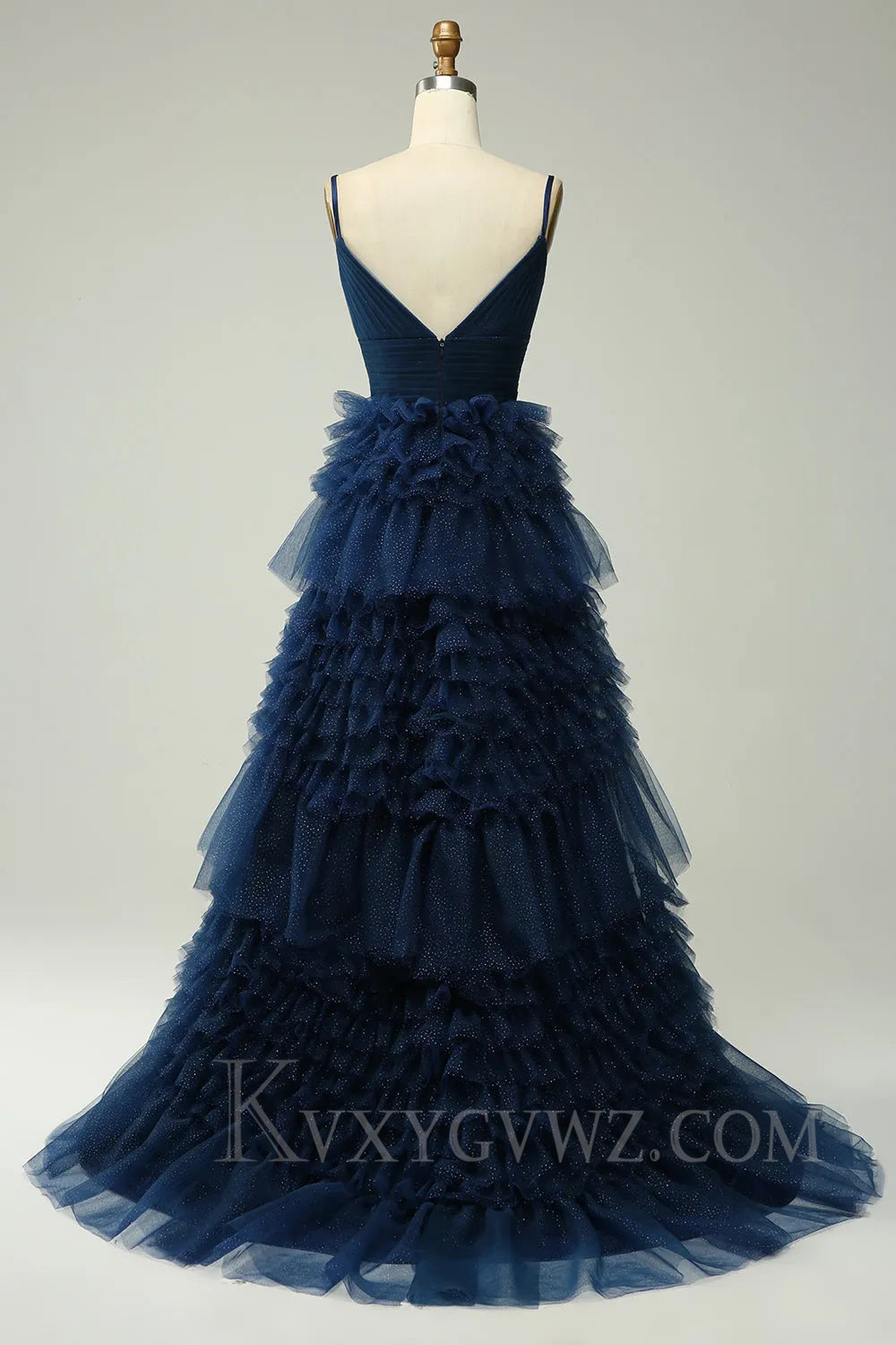 Fuchsia Tulle Ruffles Spaghetti Straps Long Prom Dress LF022