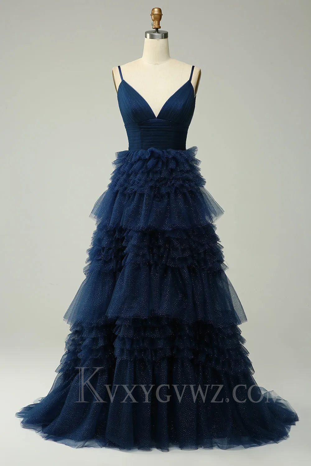 Fuchsia Tulle Ruffles Spaghetti Straps Long Prom Dress LF022