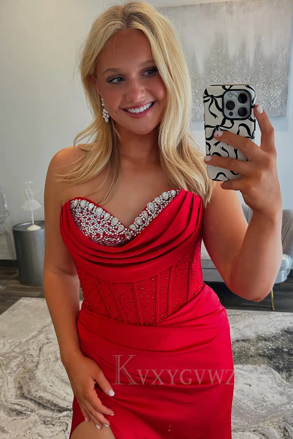 Corset Sparkly Red Sweetheart Prom Dress with Beadings LF220