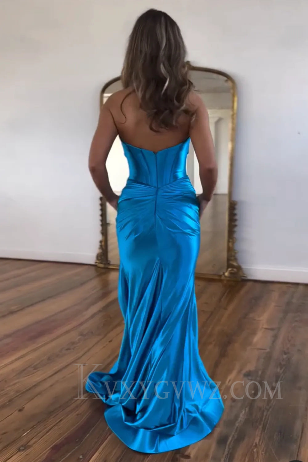 Dark Green Mermaid Sweetheart Sweep Train Long Prom Dress with Slit LF023