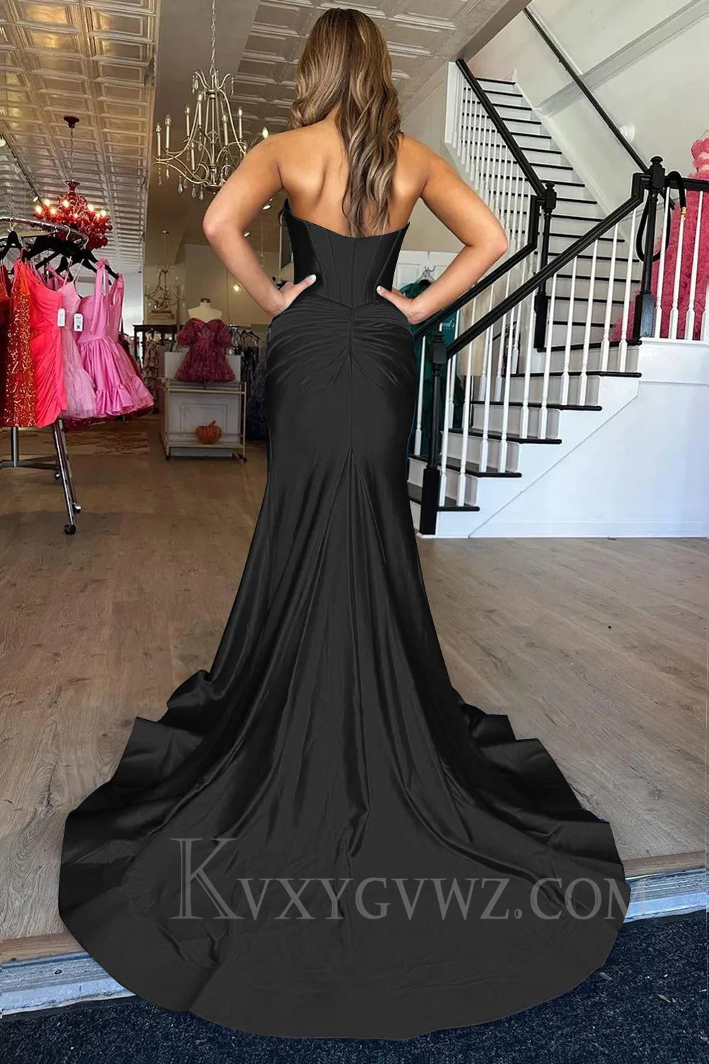 Dark Green Mermaid Sweetheart Sweep Train Long Prom Dress with Slit LF023