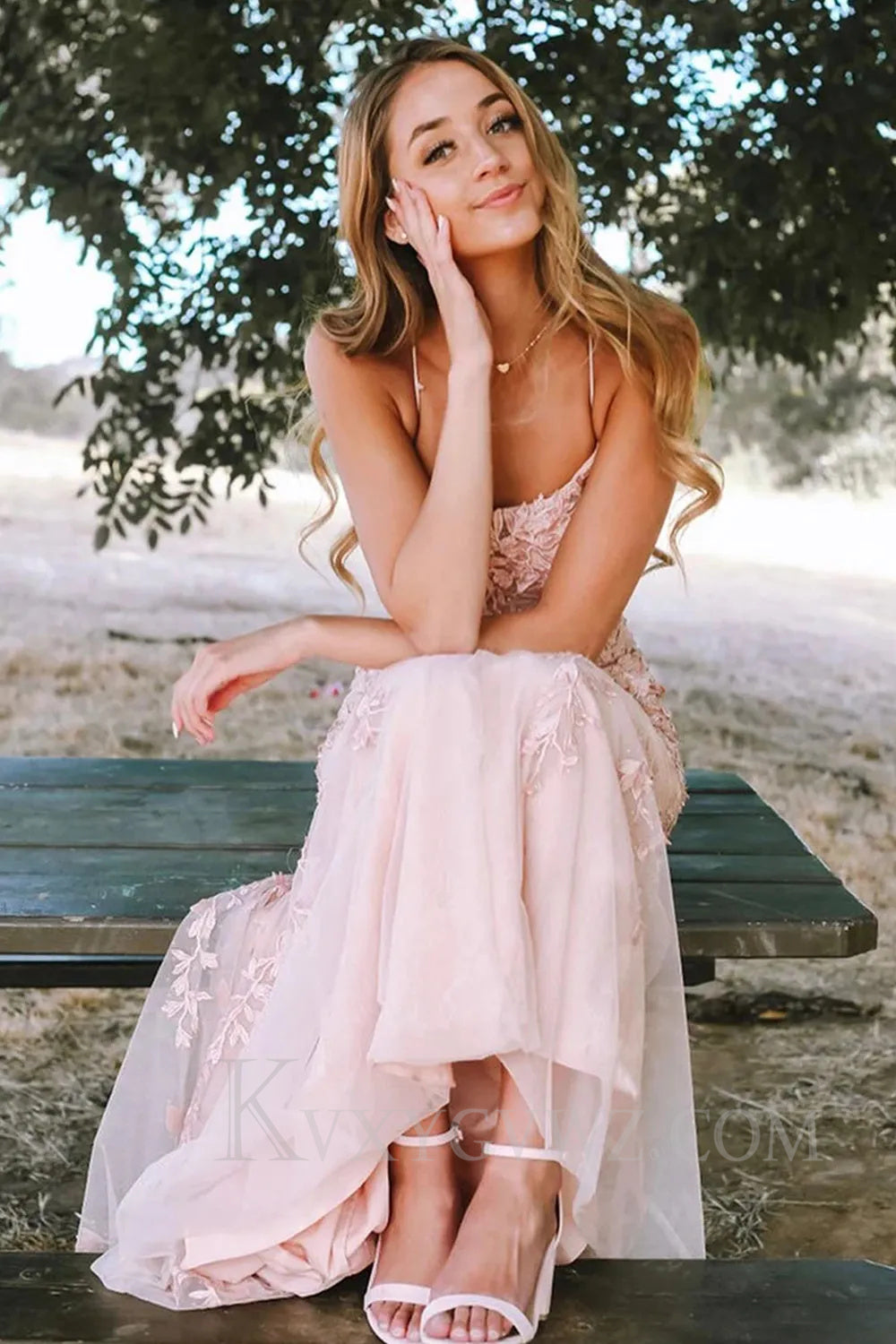 Blue Lace Mermaid Backless Lace up Sweep Train Prom Formal Dress LF024