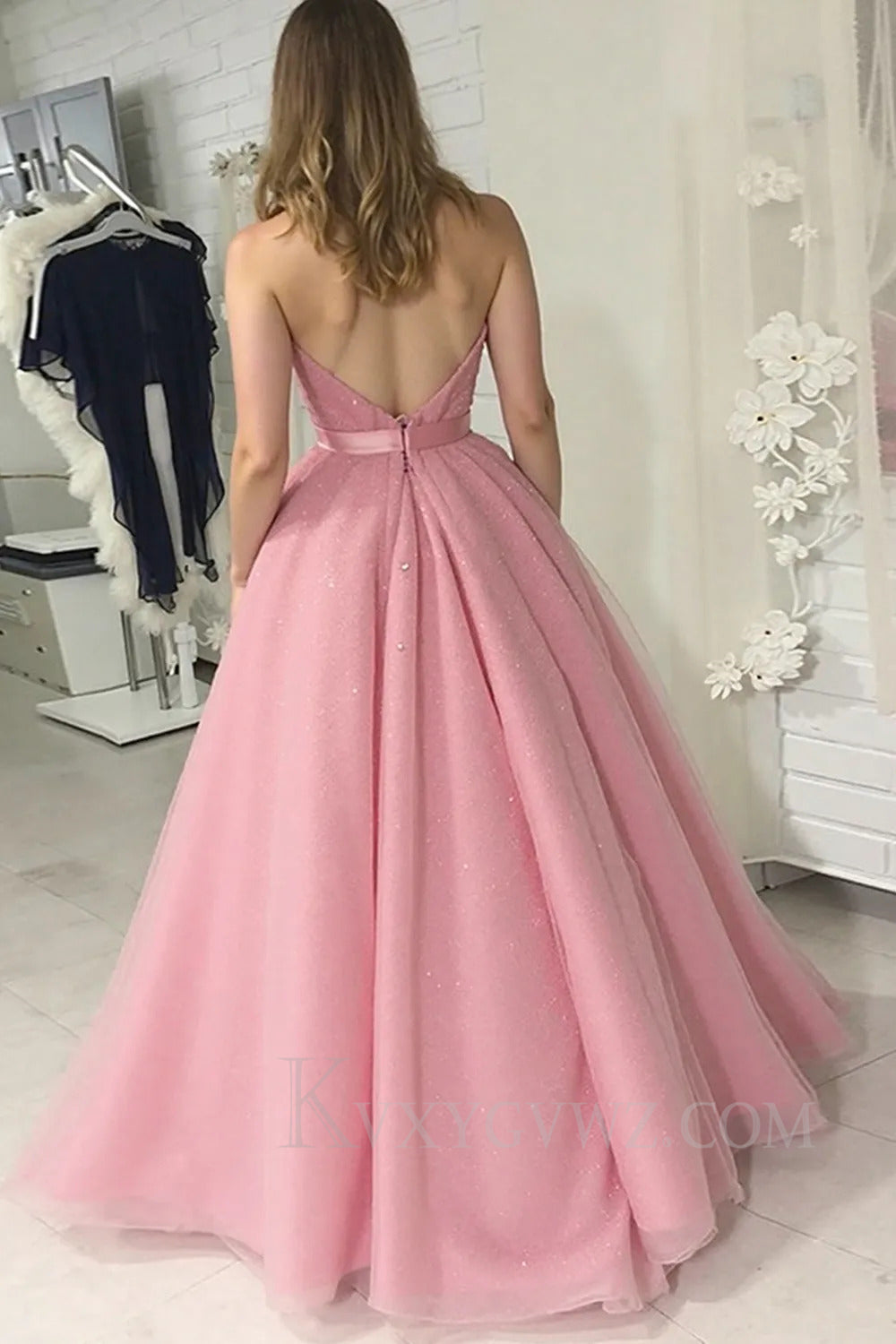 Grey Pink Ball Gown Spaghetti Straps Prom Dress LF240