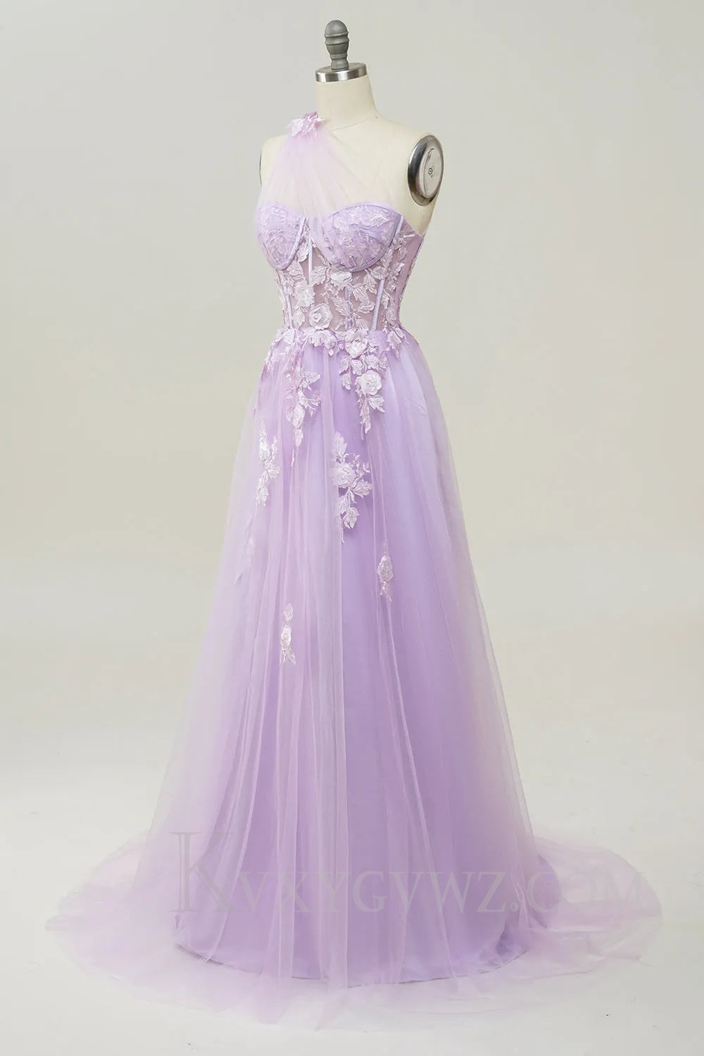 A Line One Shoulder Black Long Prom Dress with Appliques LF026