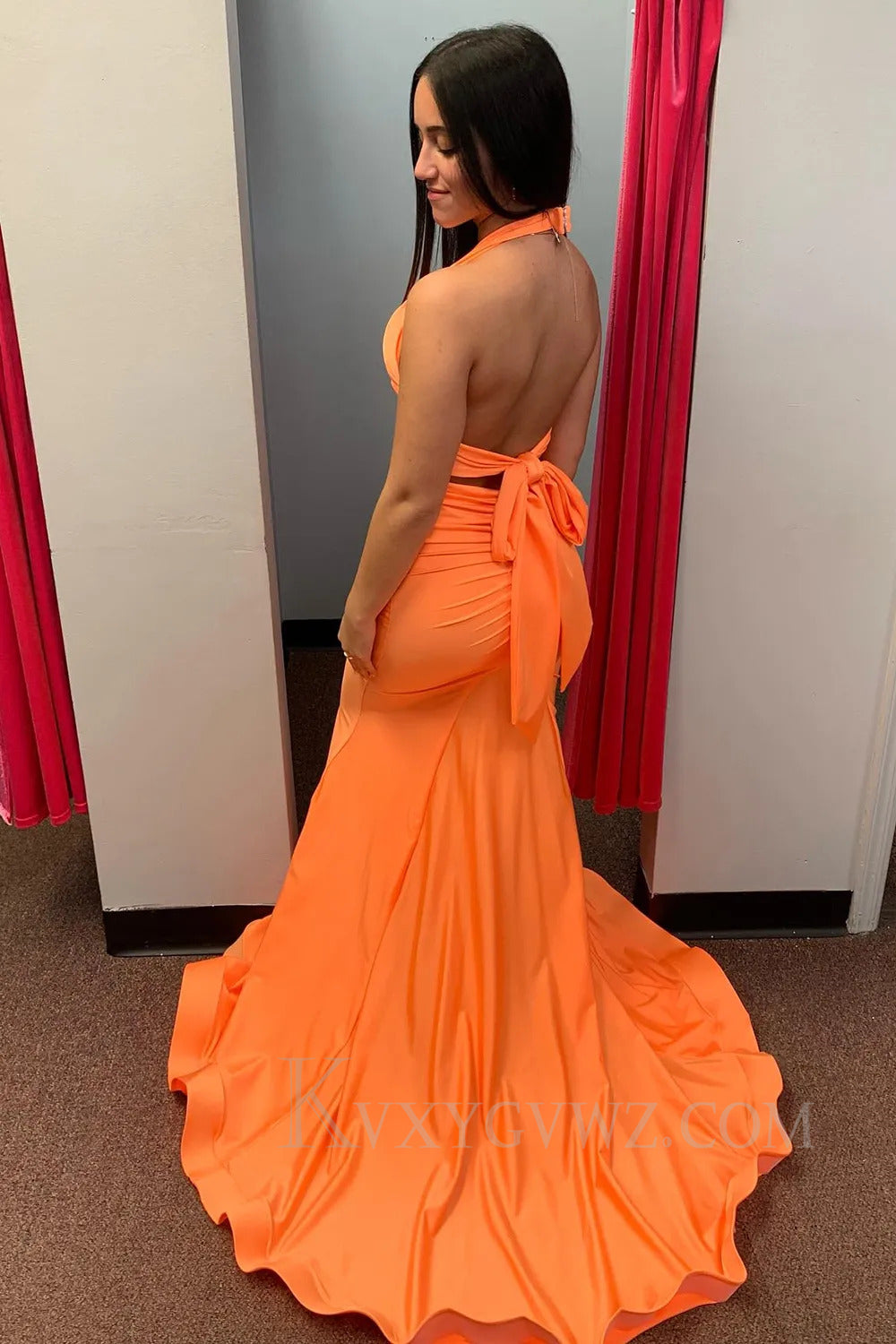 Light Blue Mermaid Deep V-Neck Backless Long Prom Dress LF260