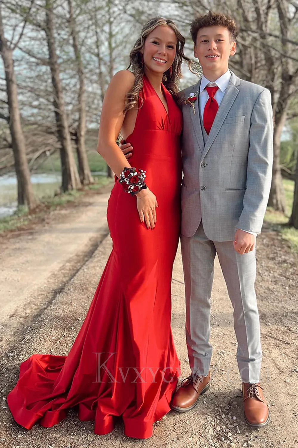 Light Blue Mermaid Deep V-Neck Backless Long Prom Dress LF260