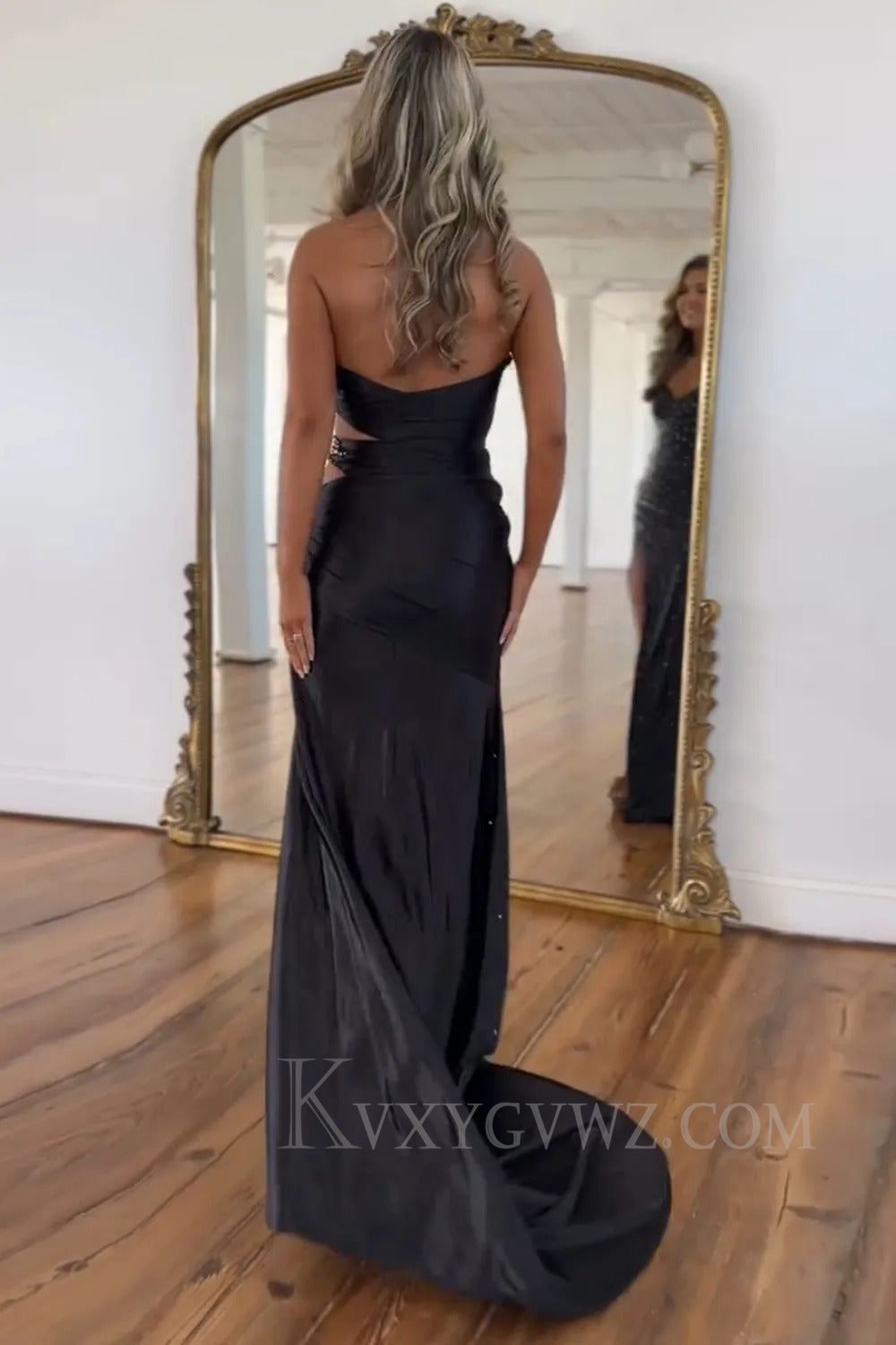 Sparkly Yellow Beaded Mermaid Sweetheart Long Prom Dress with Slit LF262