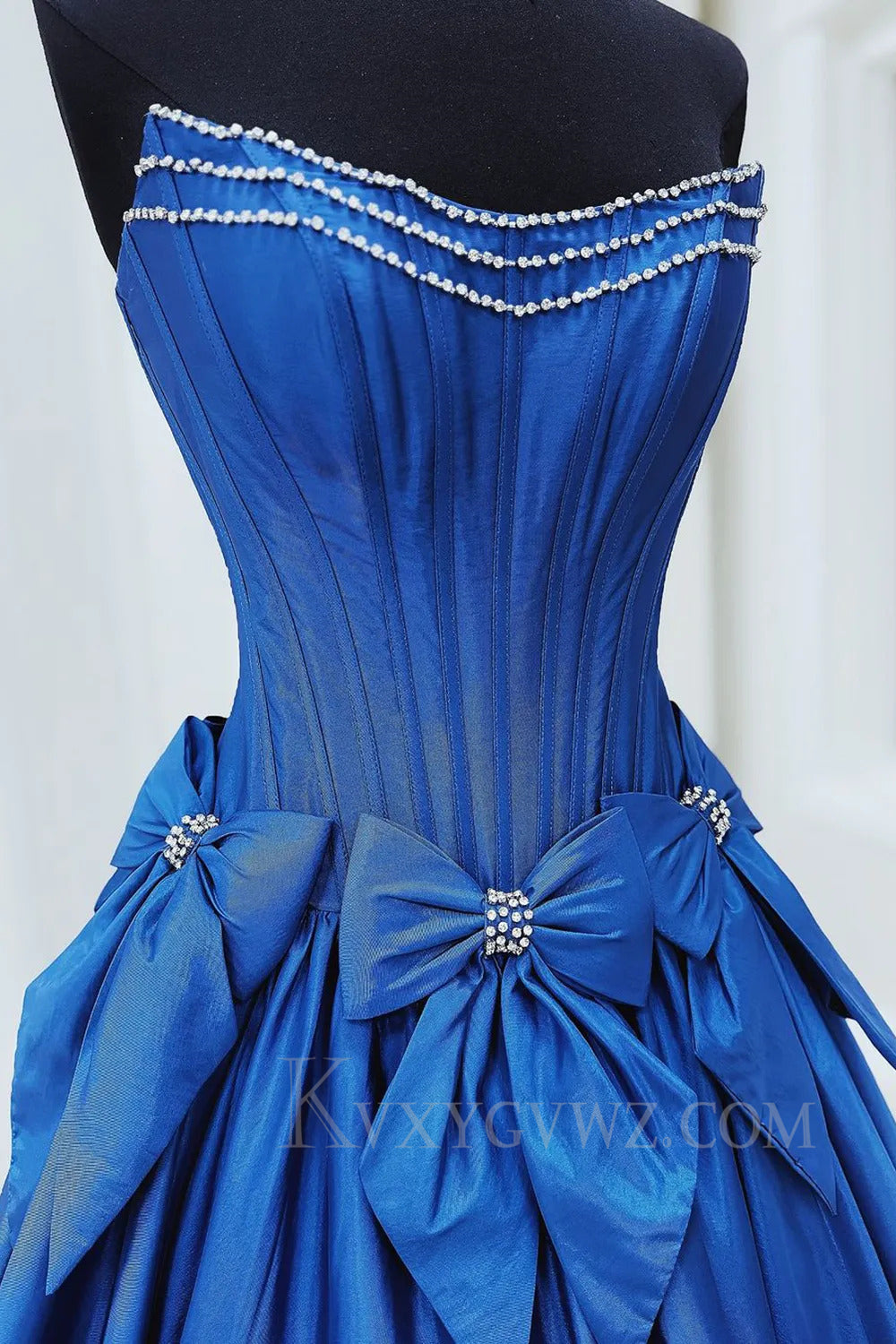 Sparkly A Line Pink Strapless Corset Long Pleated Prom Dress with Bow LF264