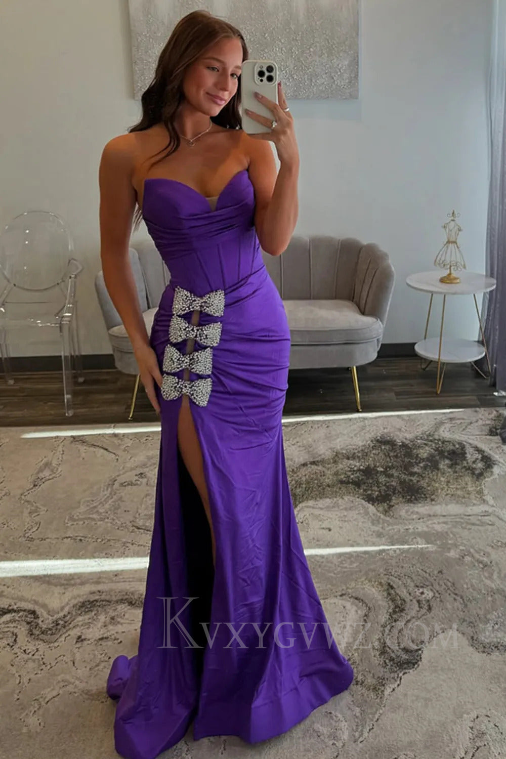 Chic Purple Corset Sweetheart Mermaid Prom Dress with Slit LF275