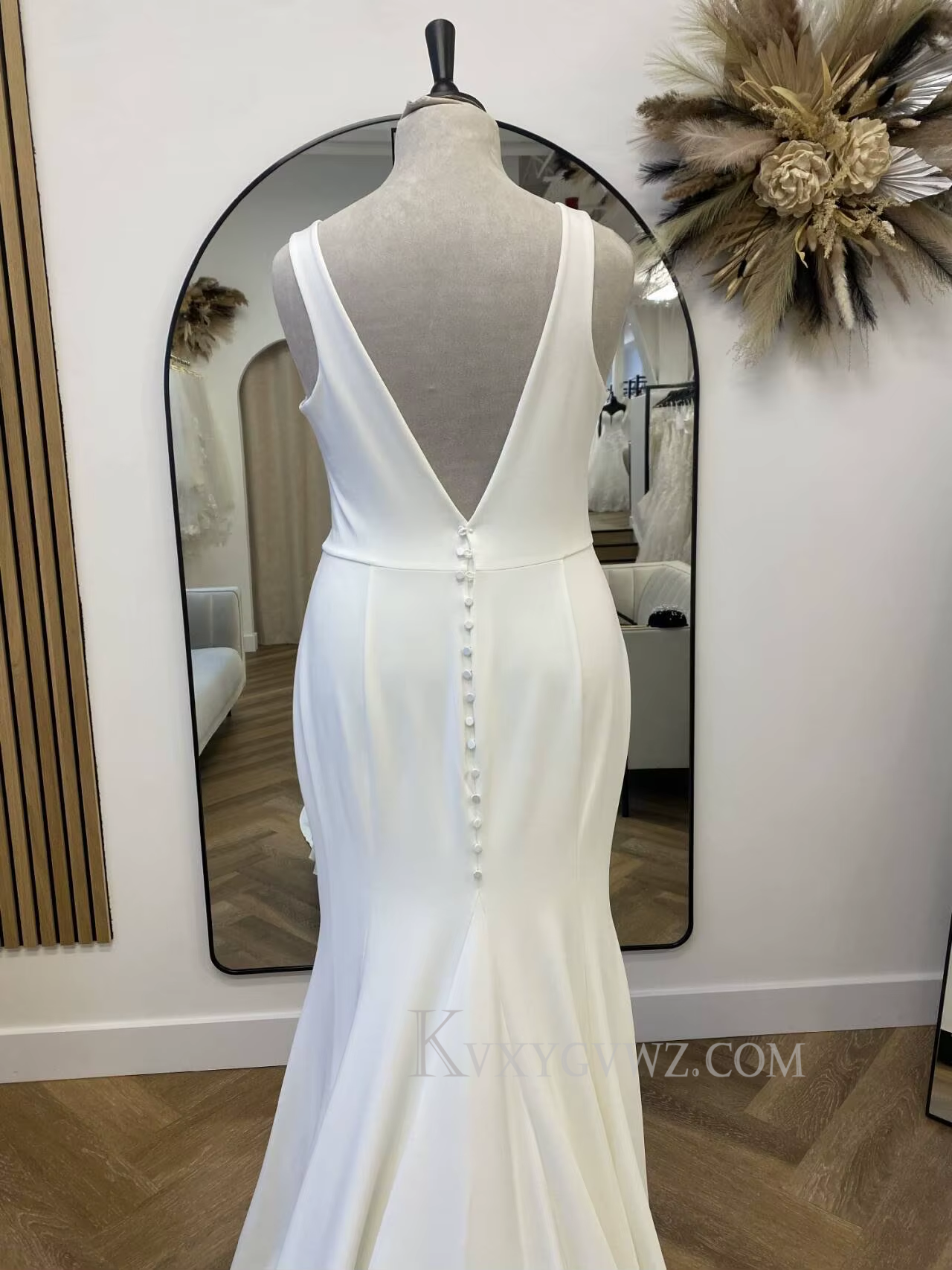 Sexy Deep V Neck Satin Sweep Train Wedding Gown/Dress HS405