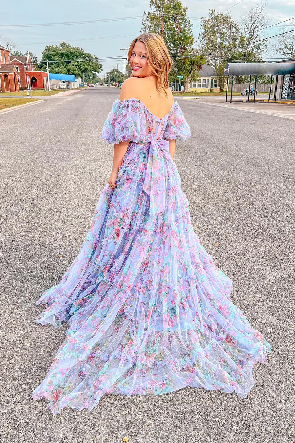 Ivory Red Flower Off The Shoulder Prom Dress LF030
