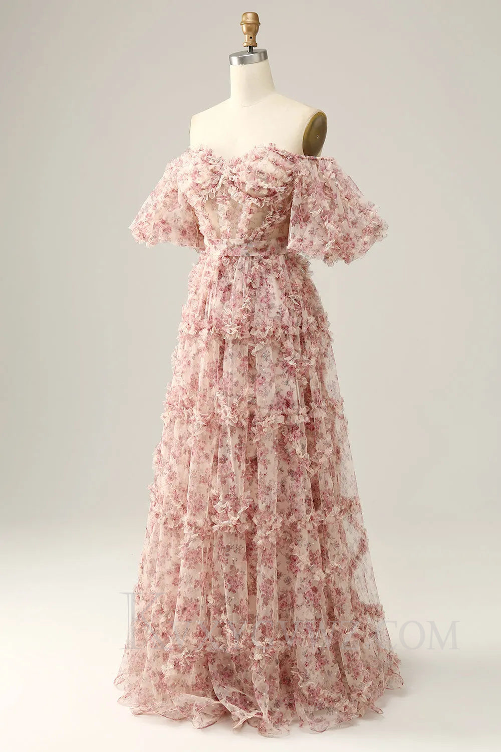 Ivory Red Flower Off The Shoulder Prom Dress LF030