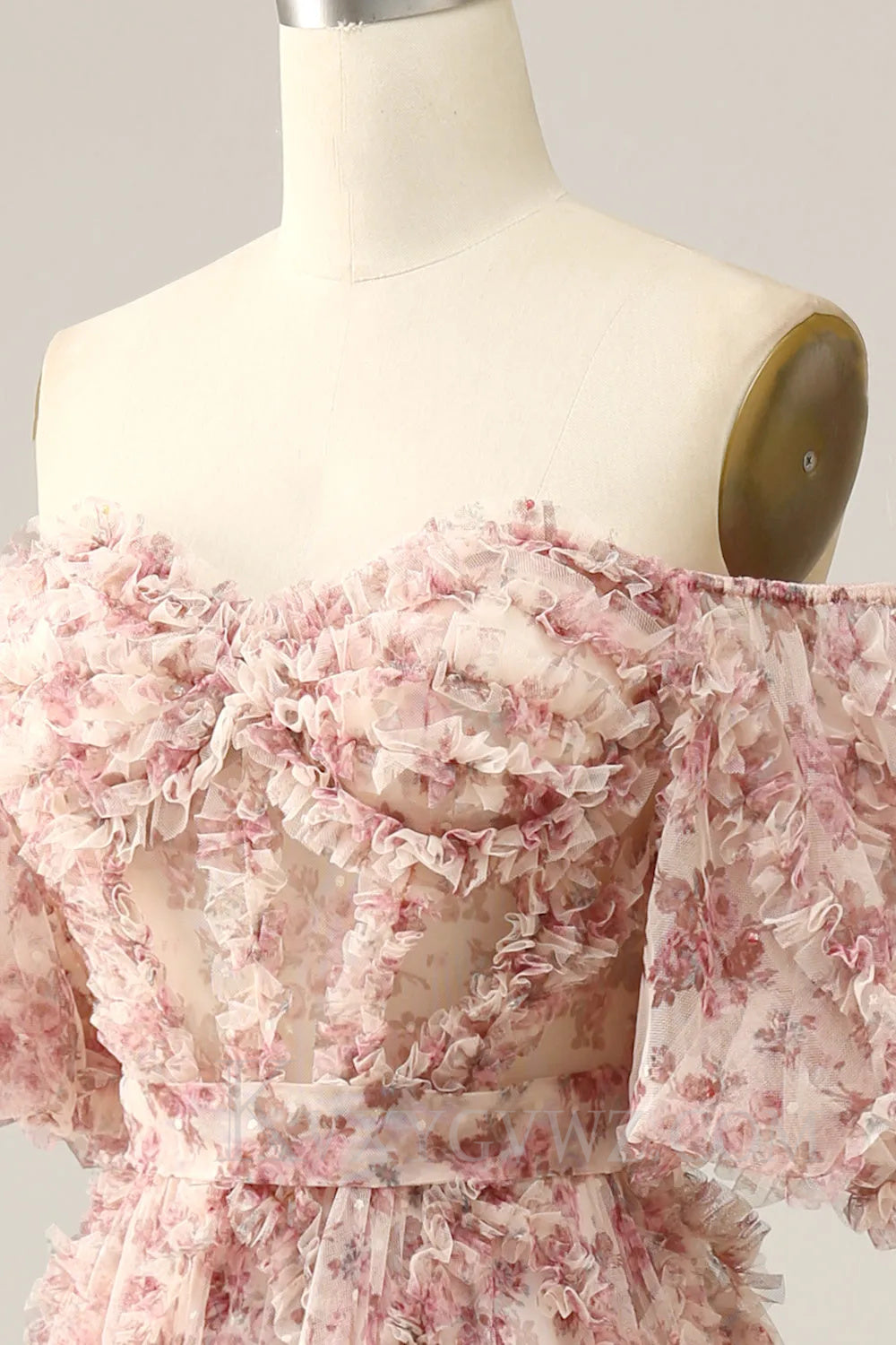 Ivory Red Flower Off The Shoulder Prom Dress LF030