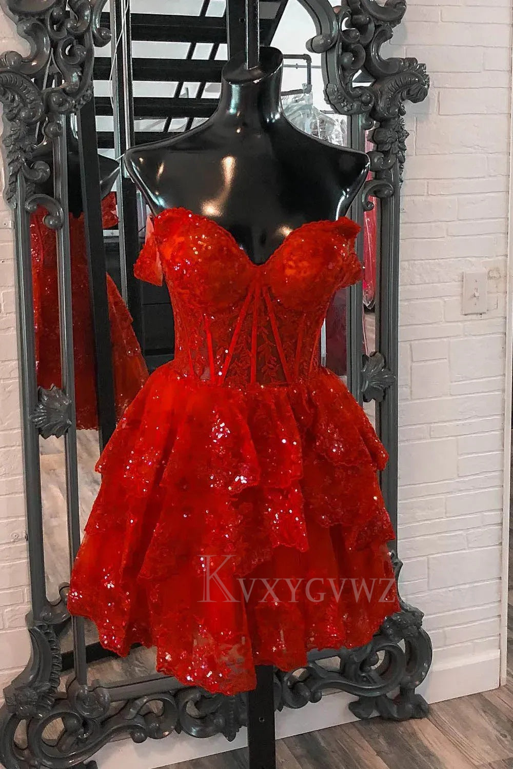 Sparkly Navy Corset Tiered Lace A-Line Short Homecoming/Cocktail Prom Dress LF320