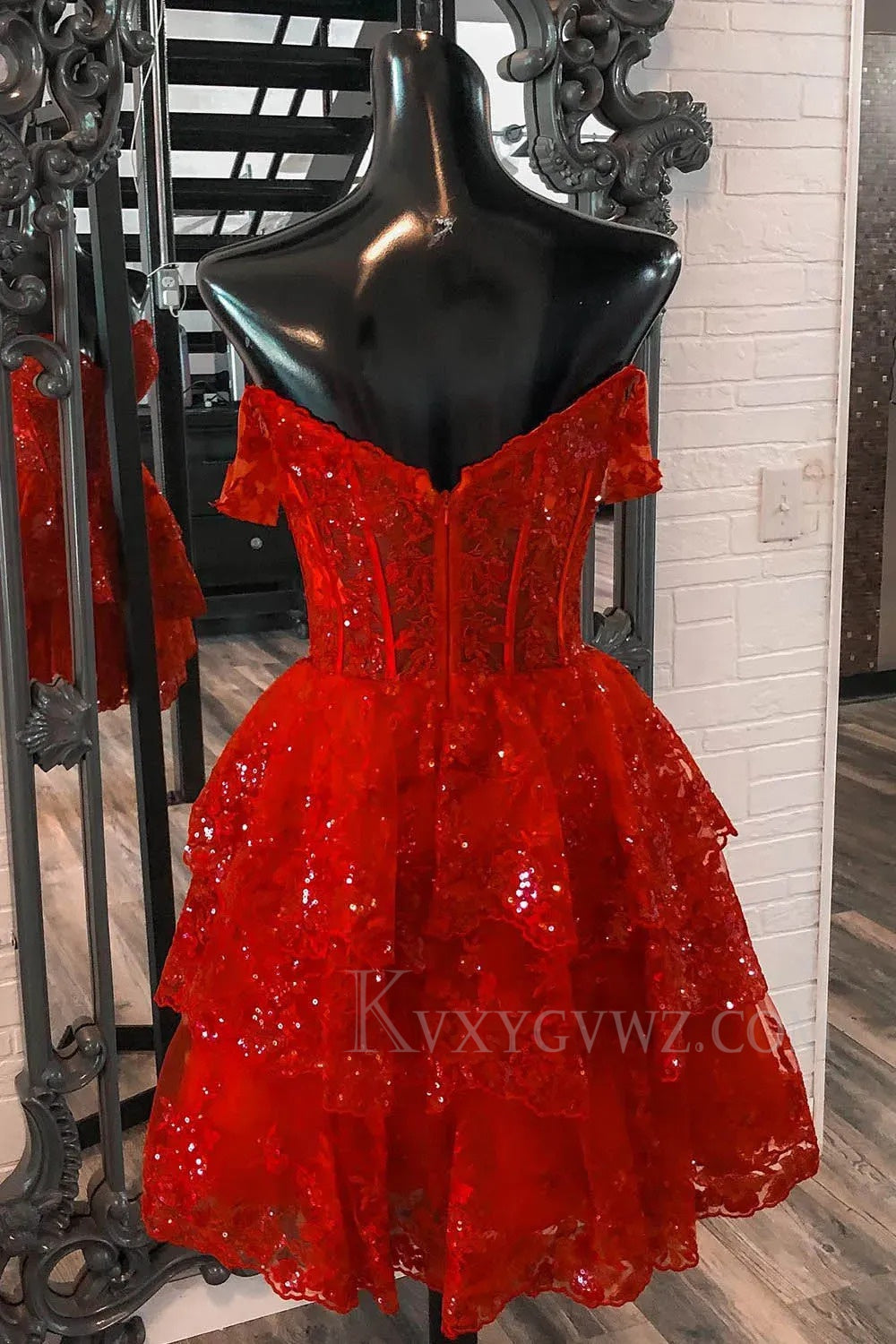 Sparkly Navy Corset Tiered Lace A-Line Short Homecoming/Cocktail Prom Dress LF320