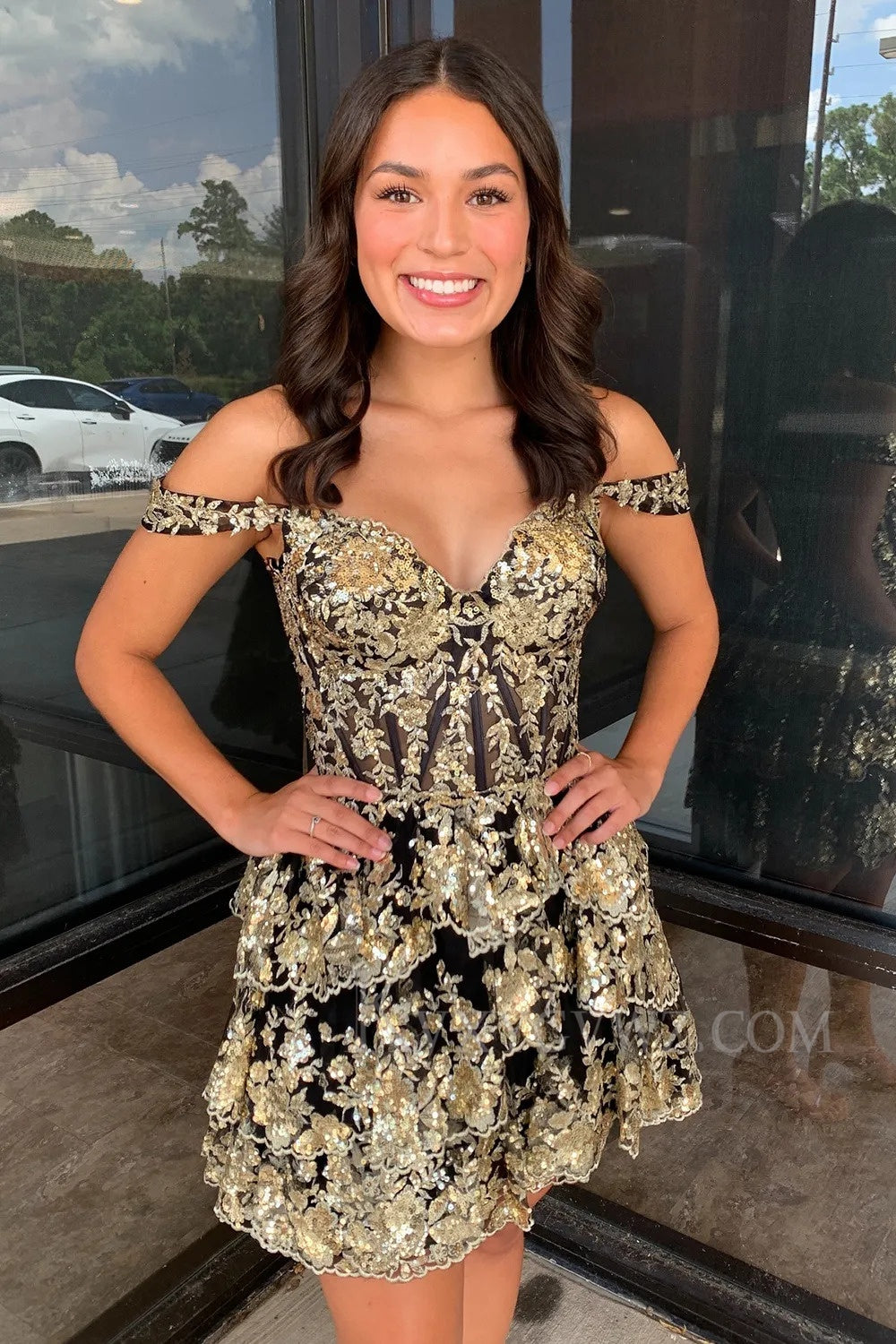 Sparkly Navy Corset Tiered Lace A-Line Short Homecoming/Cocktail Prom Dress LF320