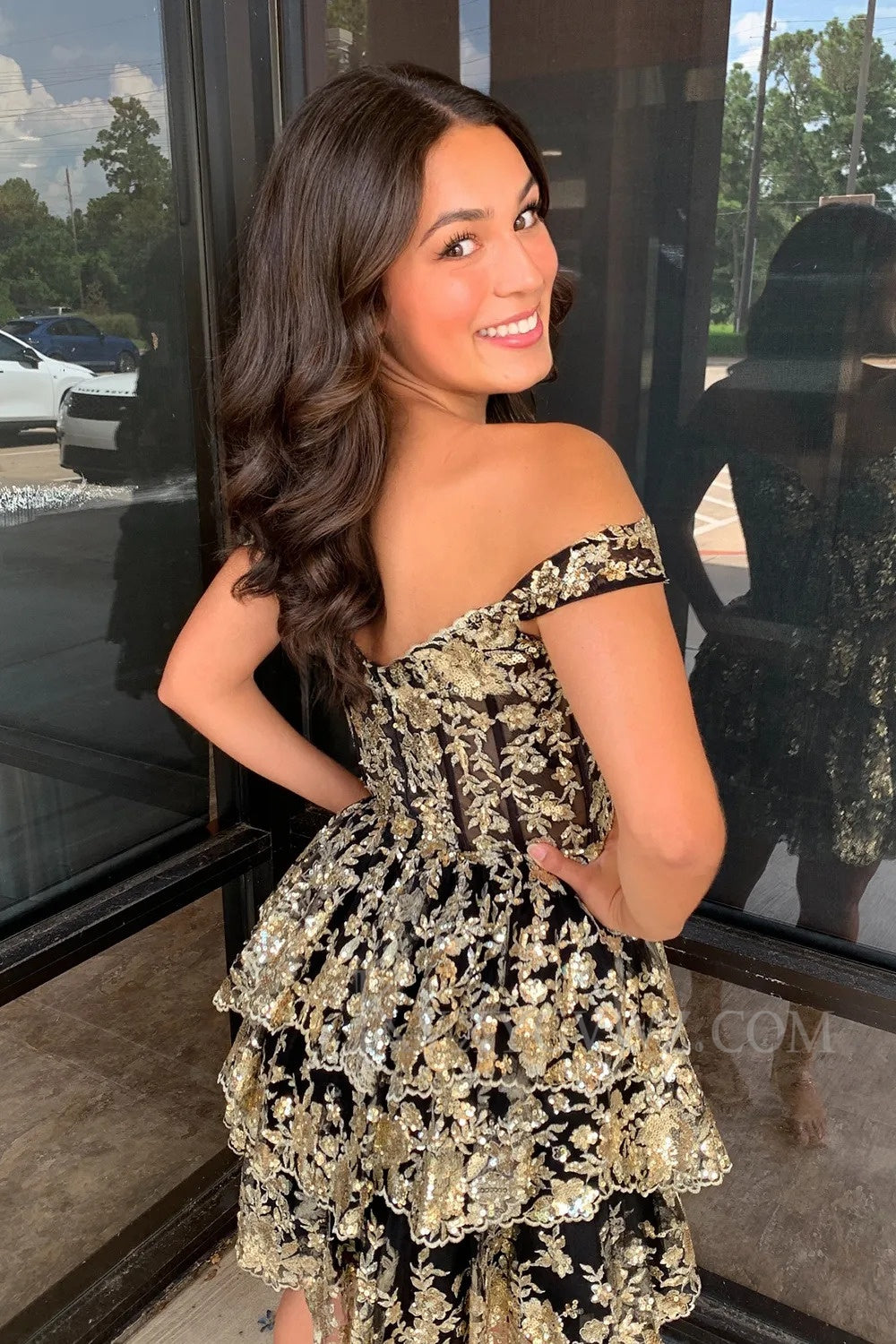 Sparkly Navy Corset Tiered Lace A-Line Short Homecoming/Cocktail Prom Dress LF320