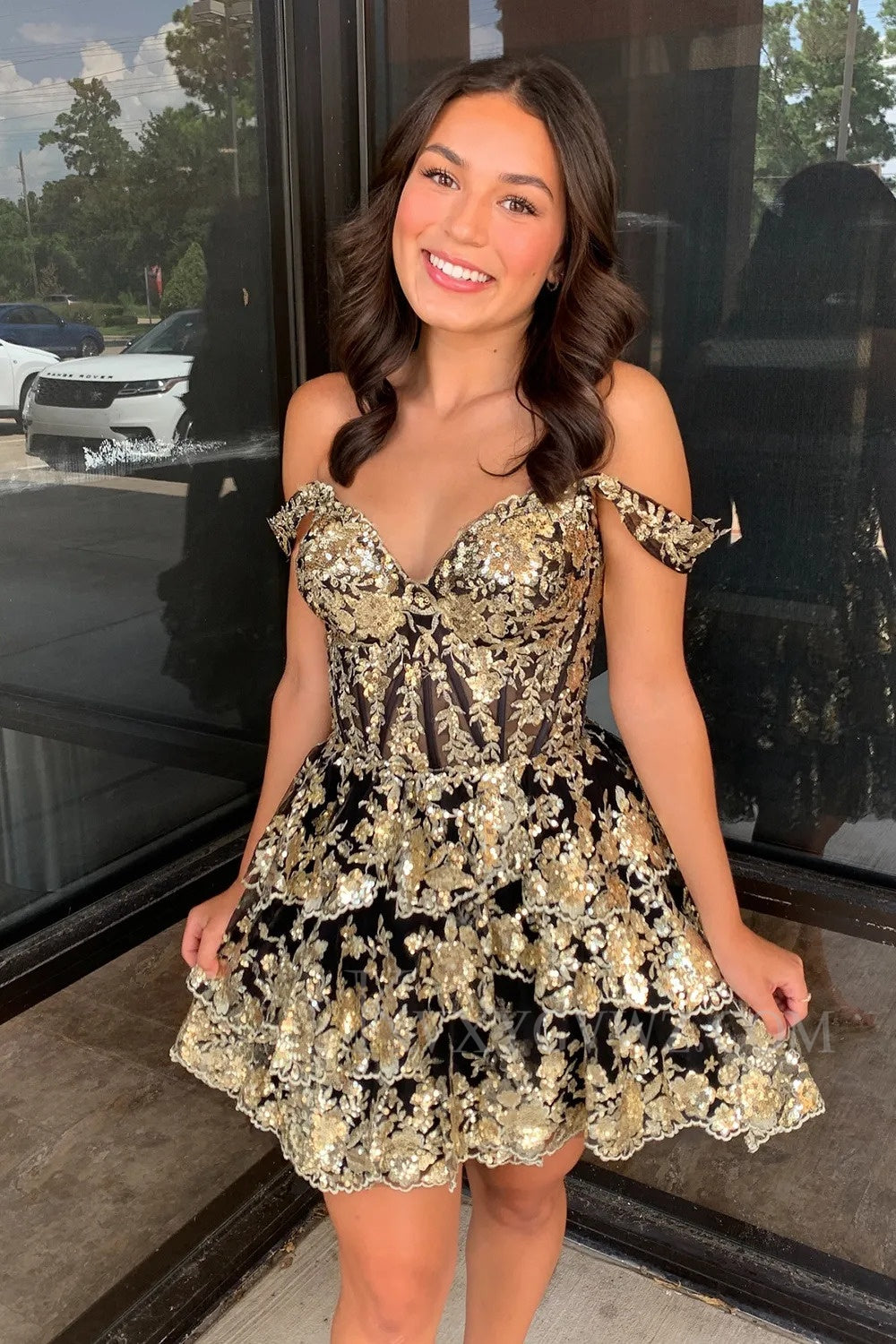 Sparkly Navy Corset Tiered Lace A-Line Short Homecoming/Cocktail Prom Dress LF320