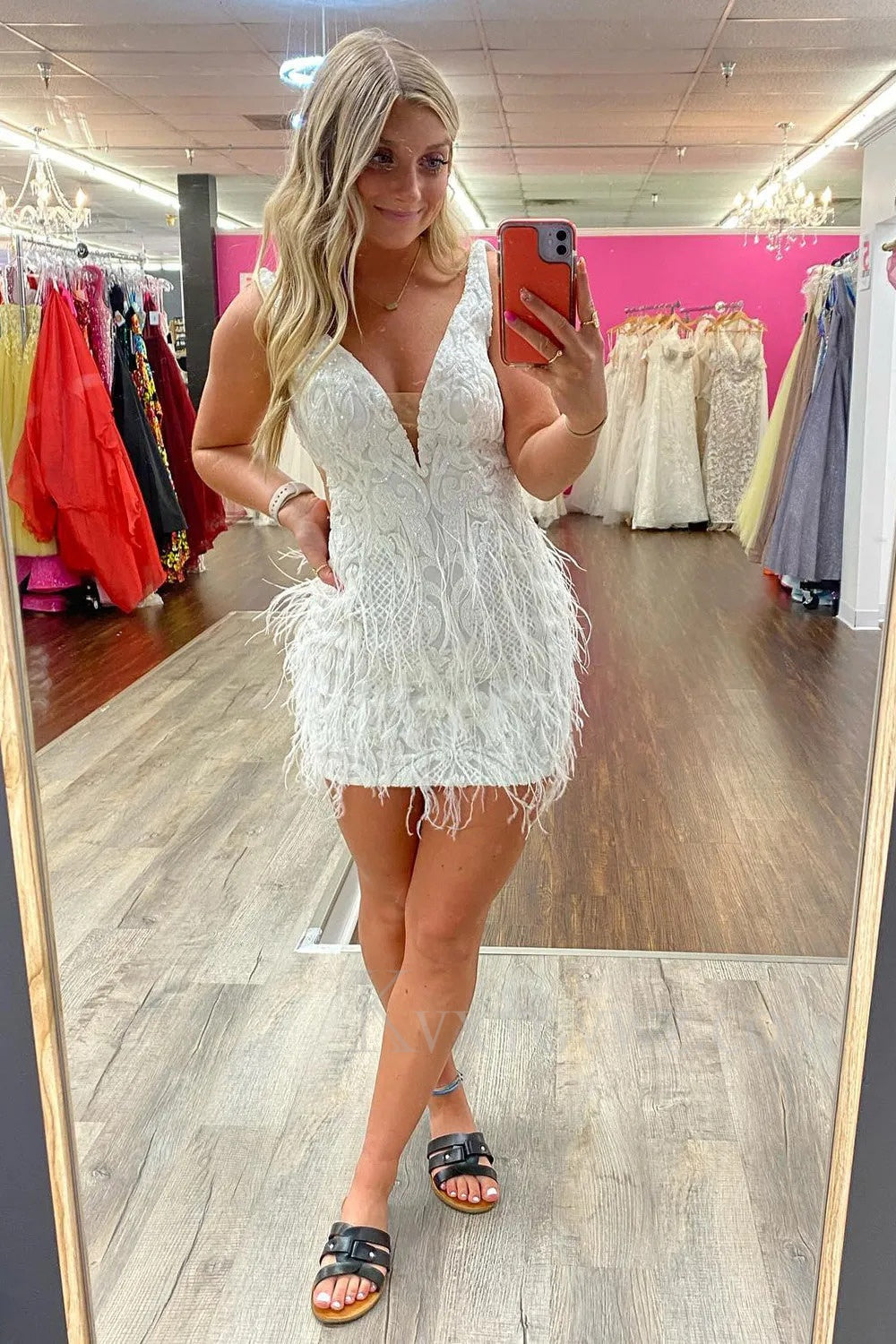 Sparkly Blue Sequined Tight Short Homecoming/Cocktail Dress with Feathers LF304